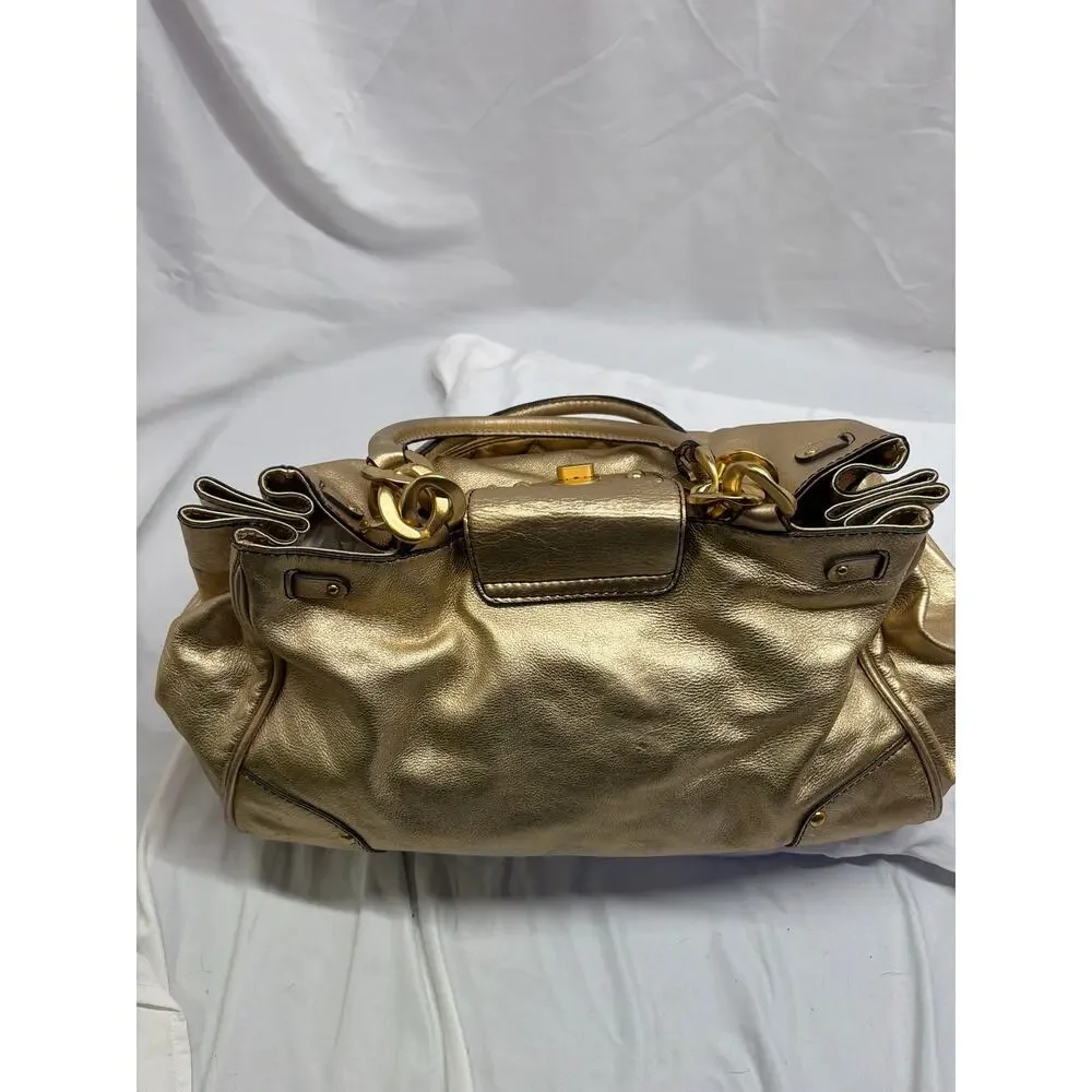 Vintage Y2K Juicy Couture Metallic Gold Leather Turnlock Satchel Bag